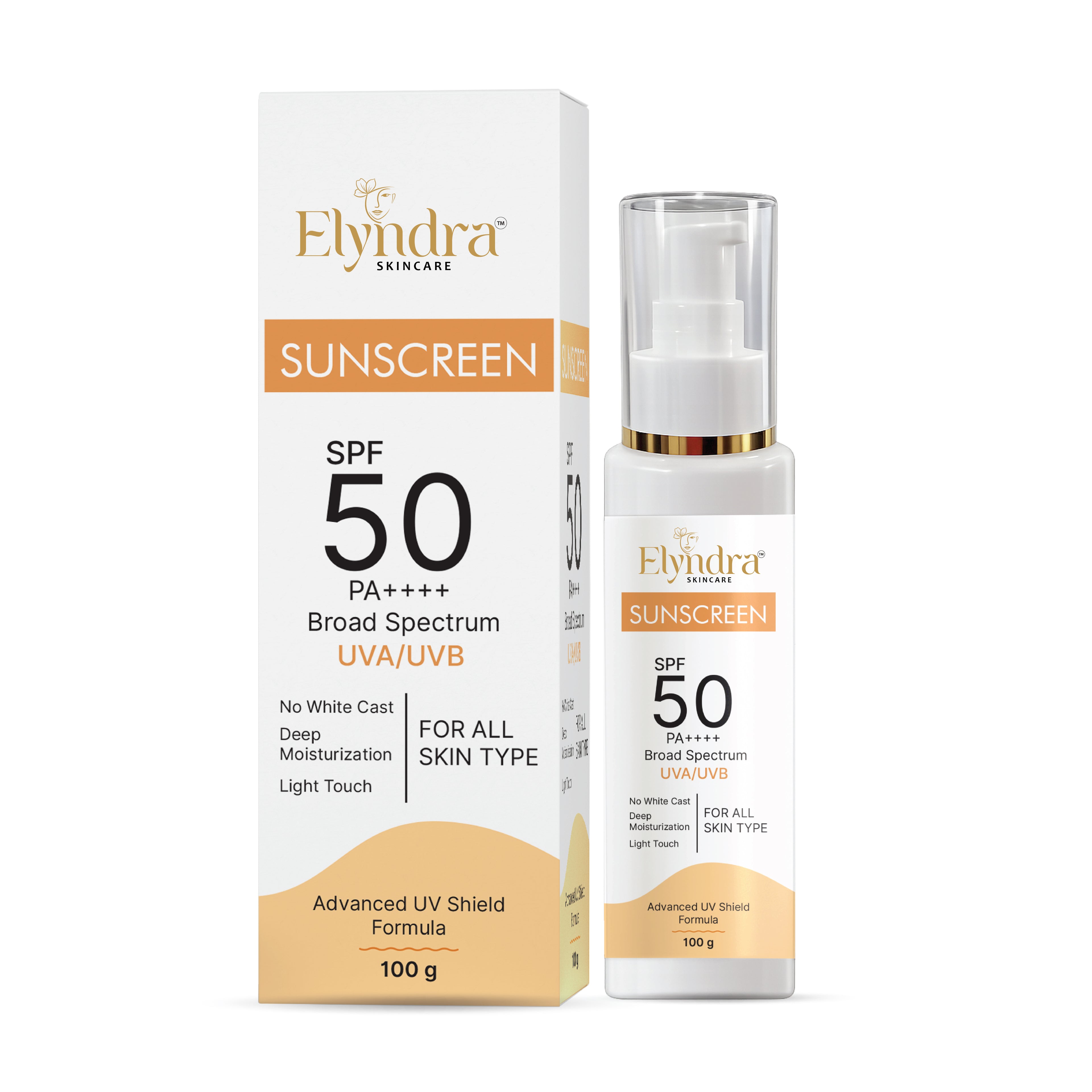 Elyndra SPF 50 Suncream 100g Lightweight Non Greasy Face and Body Sunblock Daily Moisturizing Sun Protection Cream for Smooth Radiant Skin All Skin Types