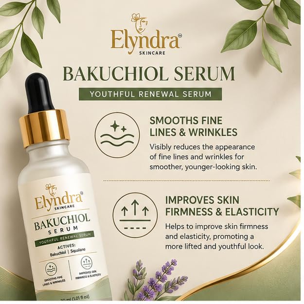 Elyndra Bakuchiol Face Serum with Bakuchiol and Squalane (30ml) - Skin Radiance & Healthy Glow