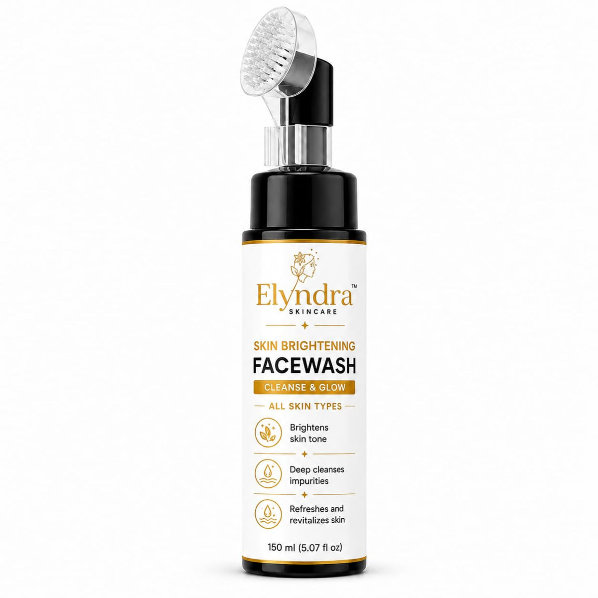 Elyndra Skin Brightening Face Wash with Built-In Soft Brush (150ml) - Deep Cleansing & Radiant Looking Skin