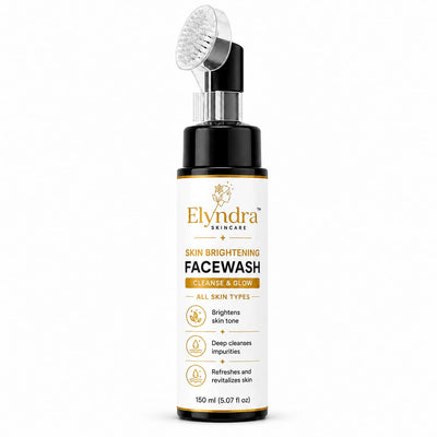 Elyndra Skin Brightening Face Wash with Built-In Soft Brush (150ml) - Deep Cleansing & Radiant Looking Skin