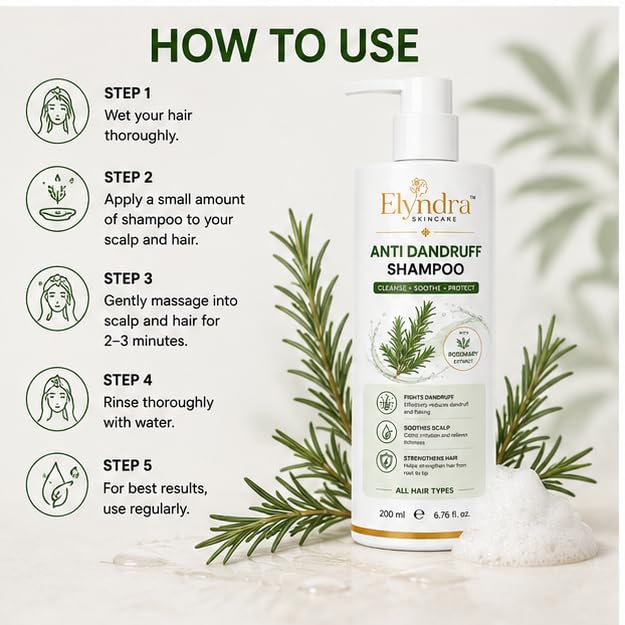 Elyndra Anti Dandruff Shampoo (200ml) - Scalp Cleansing Hair Shampoo & Daily Care Shampoo
