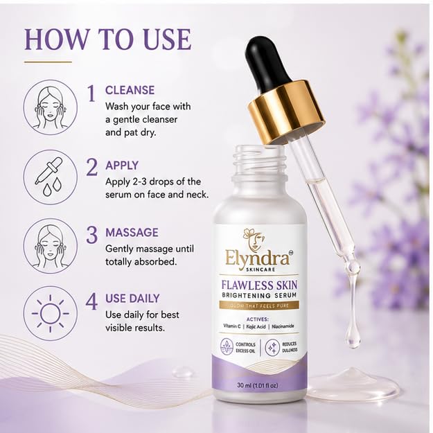 Elyndra Flawless Skin Brightening Face Serum with Vitamin C, Kojic Acid and Niacinamide (30ml) - Flawless Looks & Radiant Skin