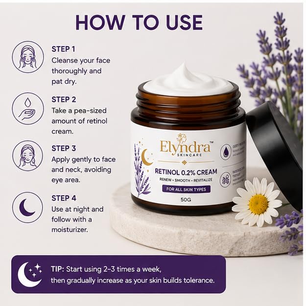 Elyndra Retinol 0.2% Face Cream (50g) - Smooth & Refined Looking Skin