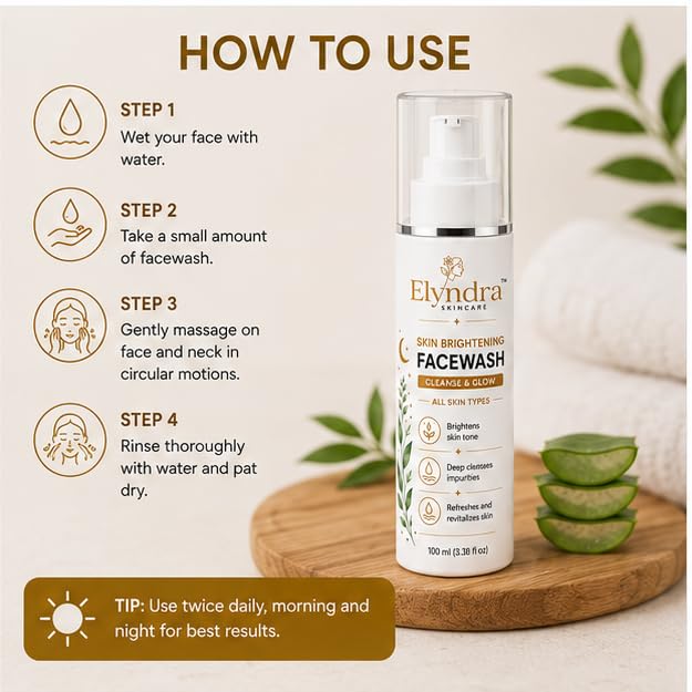 Elyndra Skin Brightening Face Wash (100ml) - Clean, Fresh & Radiant Looking Skin