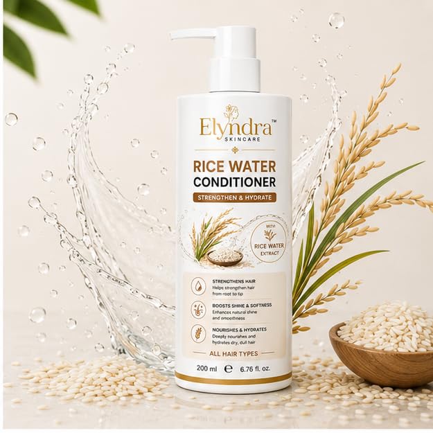 Elyndra Rice Water Conditioner with Rice Water Extract (200ml) -  Stronger, Softer & Hydrated Hair