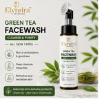 Elyndra Green Tea Face Wash with Built-In Soft Brush (150ml) - Deep Cleansing & Purifying Skin