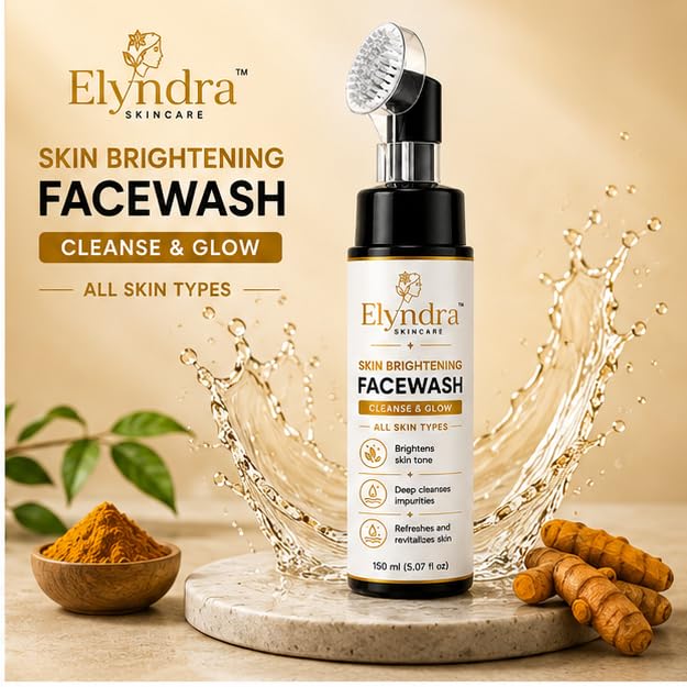 Elyndra Skin Brightening Face Wash with Built-In Soft Brush (150ml) - Deep Cleansing & Radiant Looking Skin