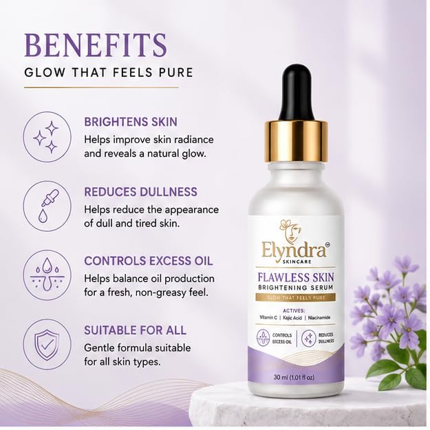 Elyndra Flawless Skin Brightening Face Serum with Vitamin C, Kojic Acid and Niacinamide (30ml) - Flawless Looks & Radiant Skin