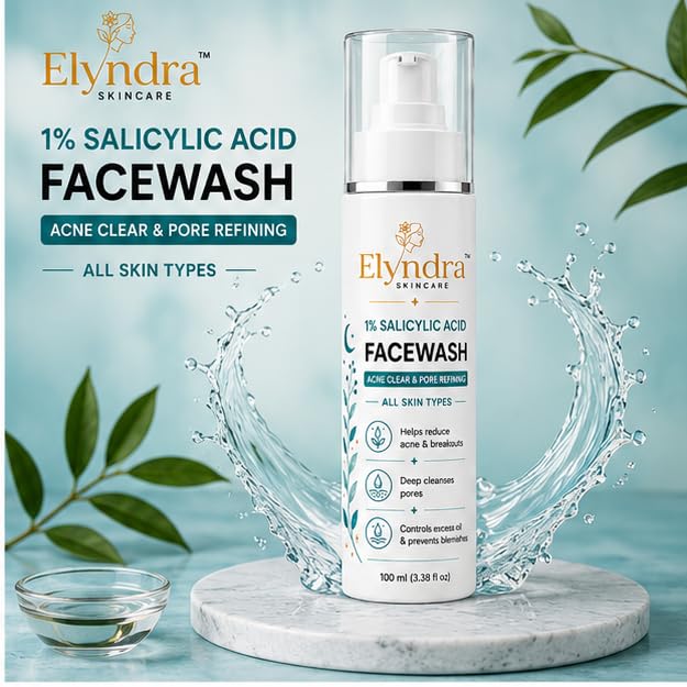 Elyndra 1% Salicylic Acid Face Wash (100ml) - Deep Cleansing & Oil Control