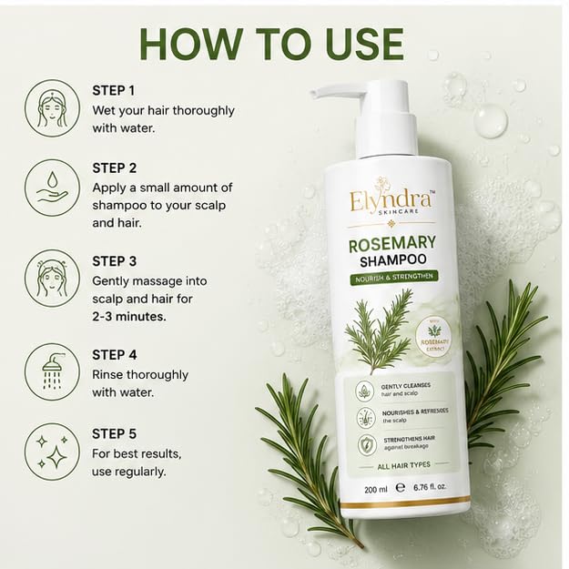 Elyndra Rosemary Shampoo with Rosemary Extract (200ml) - Strengthening & Refreshing