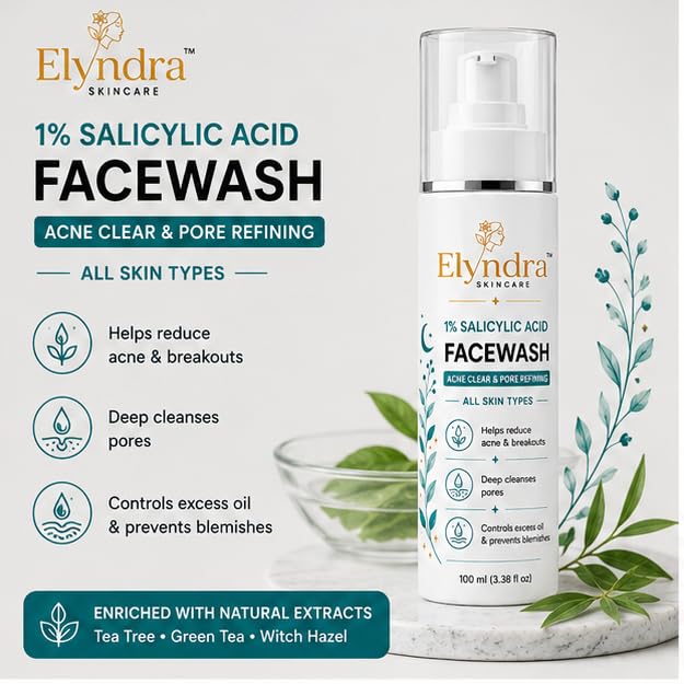 Elyndra 1% Salicylic Acid Face Wash (100ml) - Deep Cleansing & Oil Control