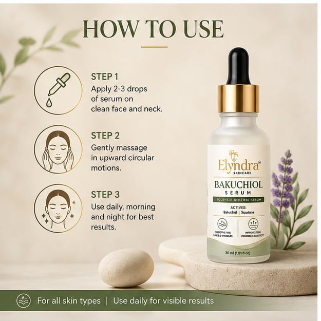 Elyndra Bakuchiol Face Serum with Bakuchiol and Squalane (30ml) - Skin Radiance & Healthy Glow