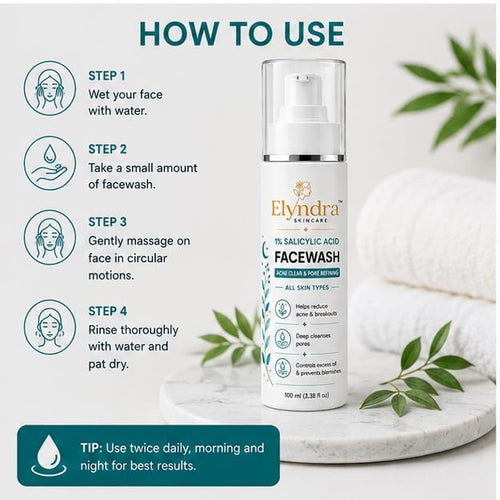 Elyndra 1% Salicylic Acid Face Wash (100ml) - Deep Cleansing & Oil Control