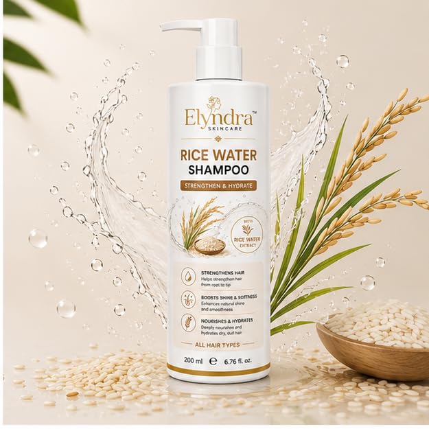 Elyndra Rice Water Shampoo with Rice Water Extract (200ml) - Nourishing Hair Cleanser & Hydrating Daily Shampoo