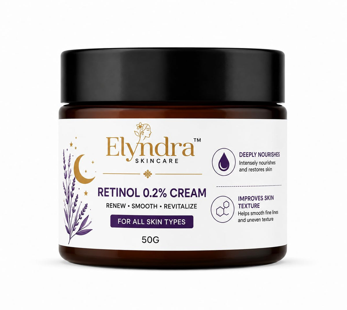 Elyndra Retinol 0.2% Face Cream (50g) - Smooth & Refined Looking Skin