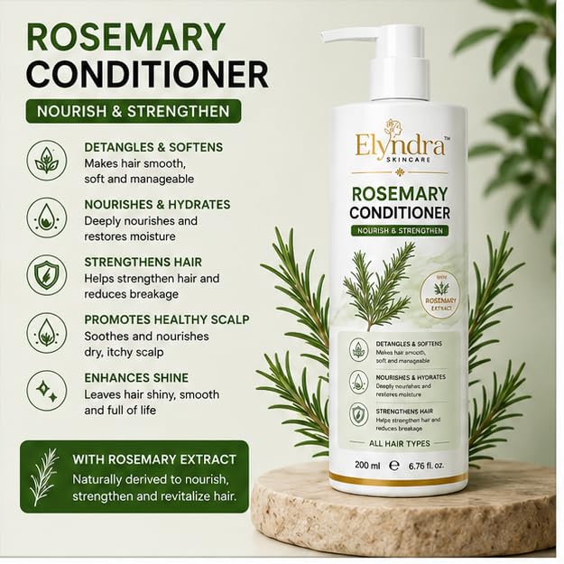 Elyndra Rosemary Conditioner with Rosemary Extract (200ml) - Smooth, Soft & Manageable Hair