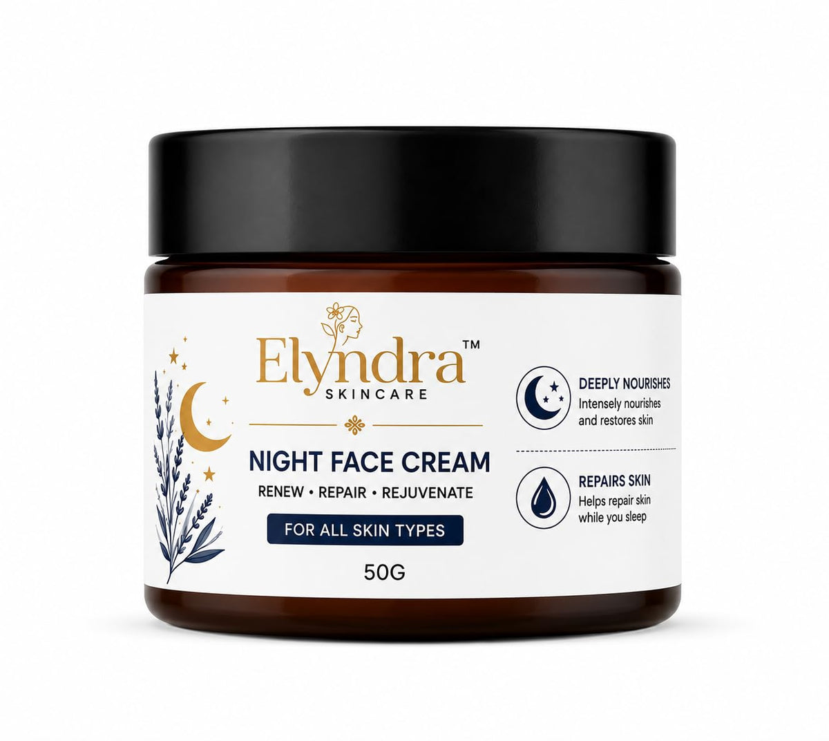 Elyndra Night Face Cream (50g) - Overnight Nourishment & Hydration