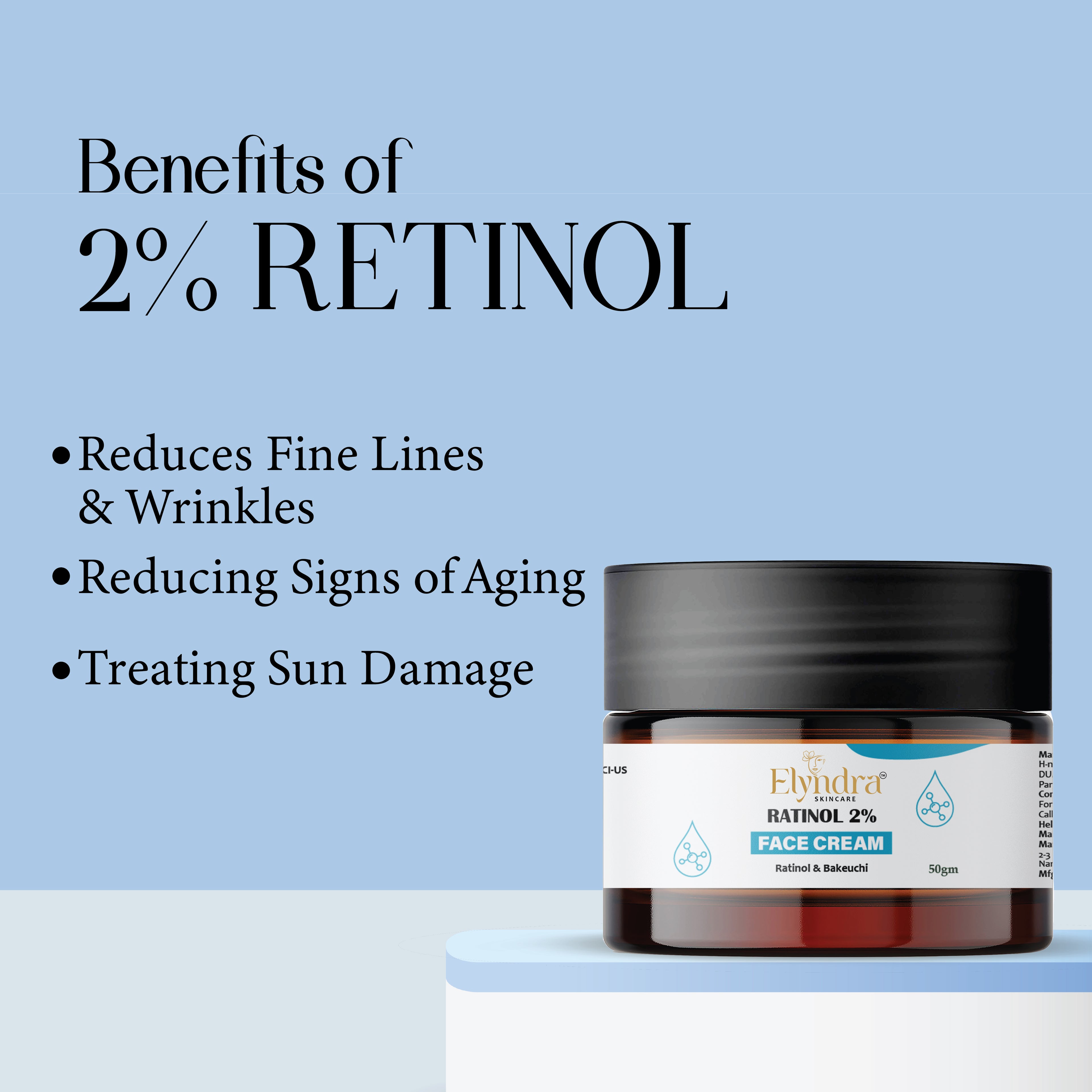Elyndra Retinol 2 Percent Face Cream Anti Aging Wrinkle Repair Night Cream for Smooth Firm Hydrated Skin Reduces Fine Lines and Improves Skin Texture