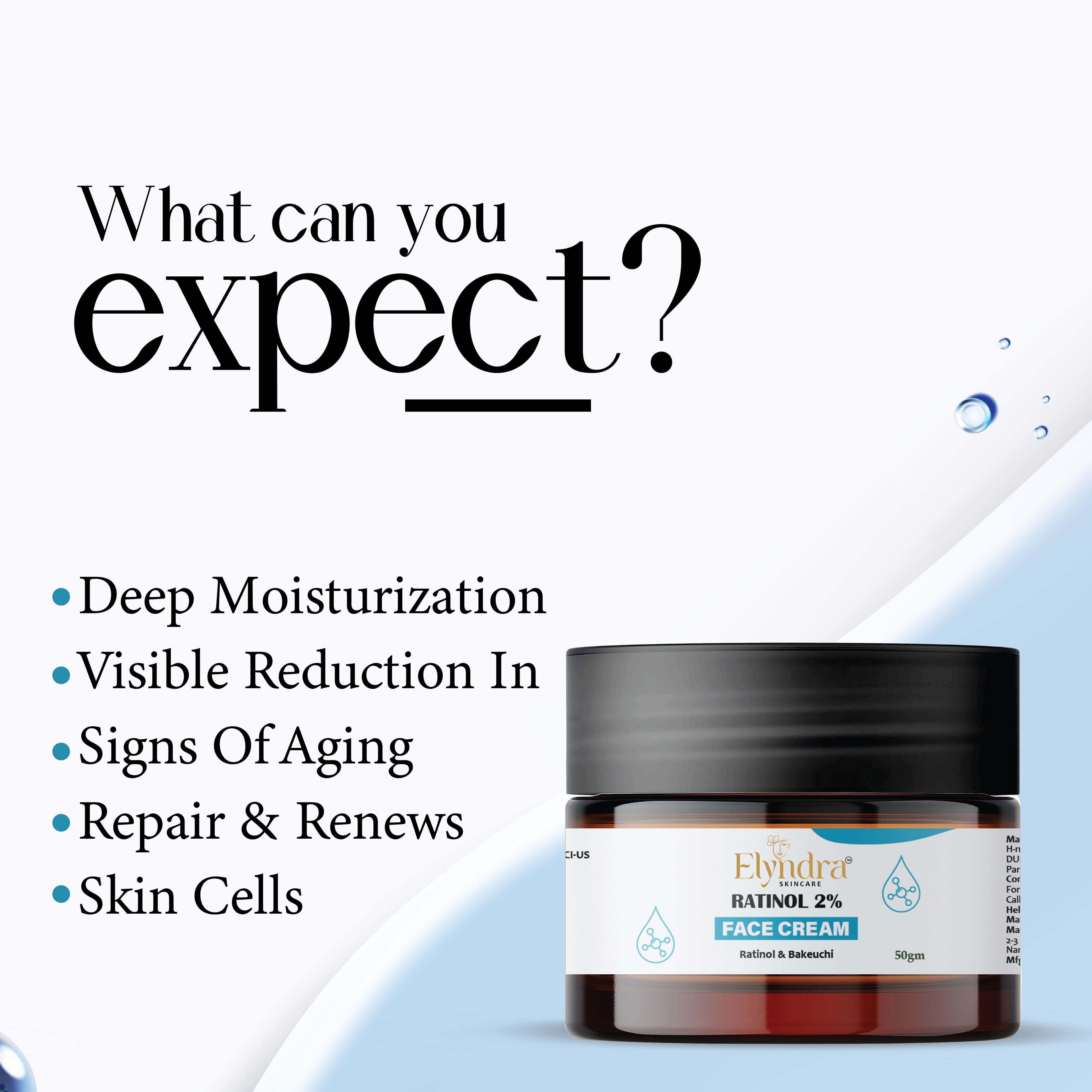 Elyndra Retinol 2 Percent Face Cream Anti Aging Wrinkle Repair Night Cream for Smooth Firm Hydrated Skin Reduces Fine Lines and Improves Skin Texture