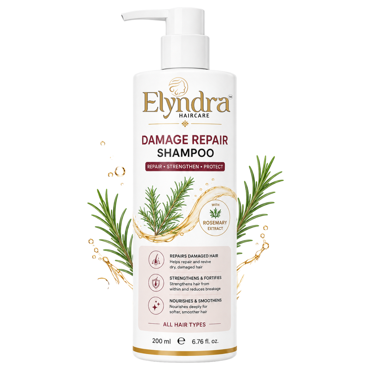 Elyndra Damage Repair Shampoo (200ml) - Nourishing Hair Cleanser for Dry & Damaged Hair
