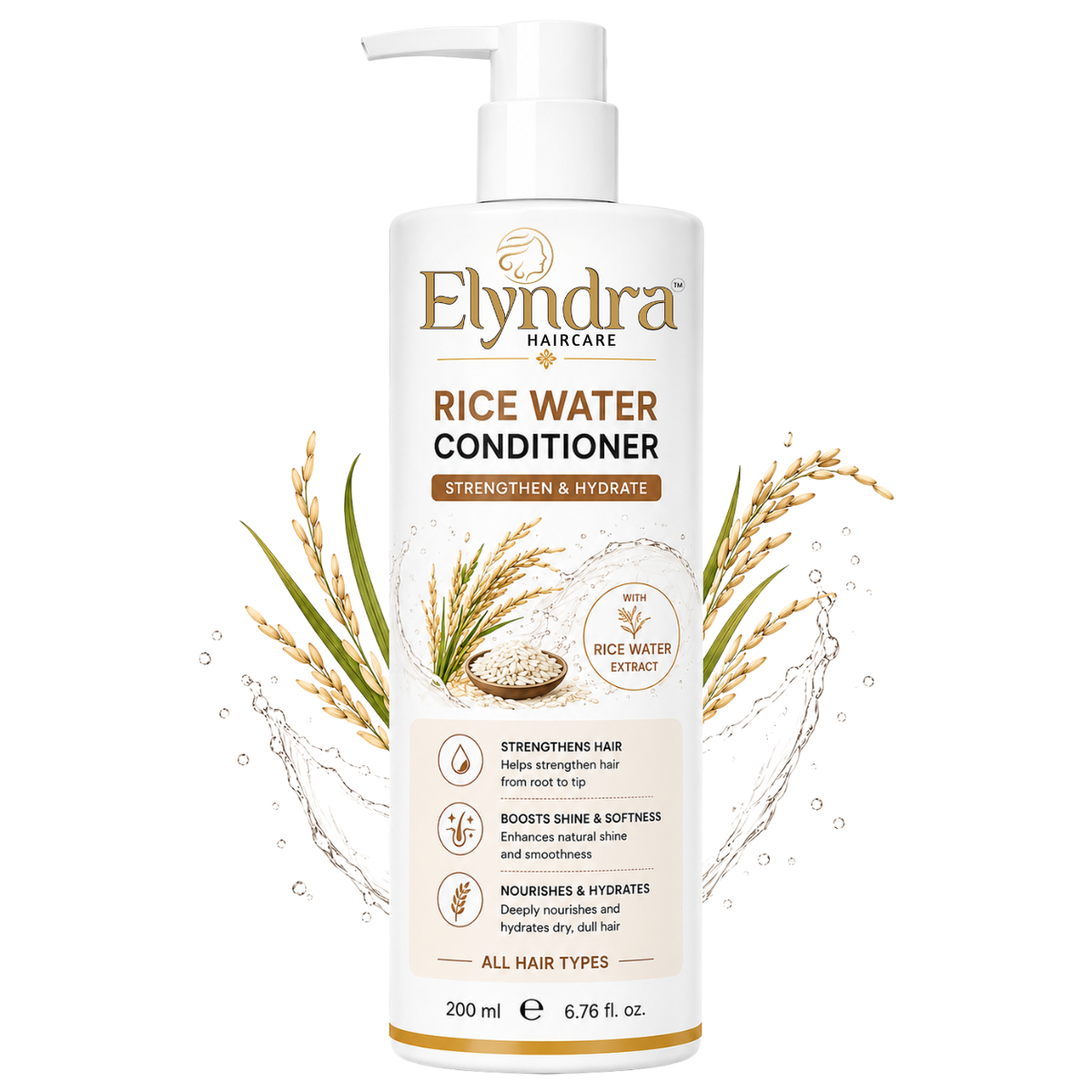 Elyndra Rice Water Conditioner with Rice Water Extract (200ml) -  Stronger, Softer & Hydrated Hair