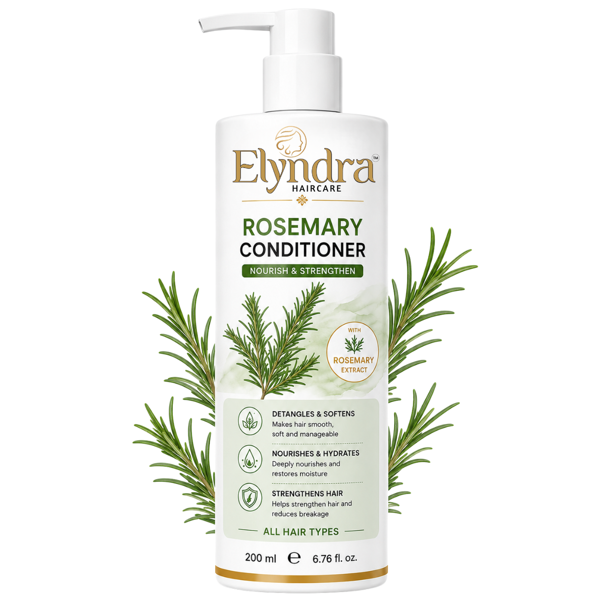 Elyndra Rosemary Conditioner with Rosemary Extract (200ml) - Smooth, Soft & Manageable Hair