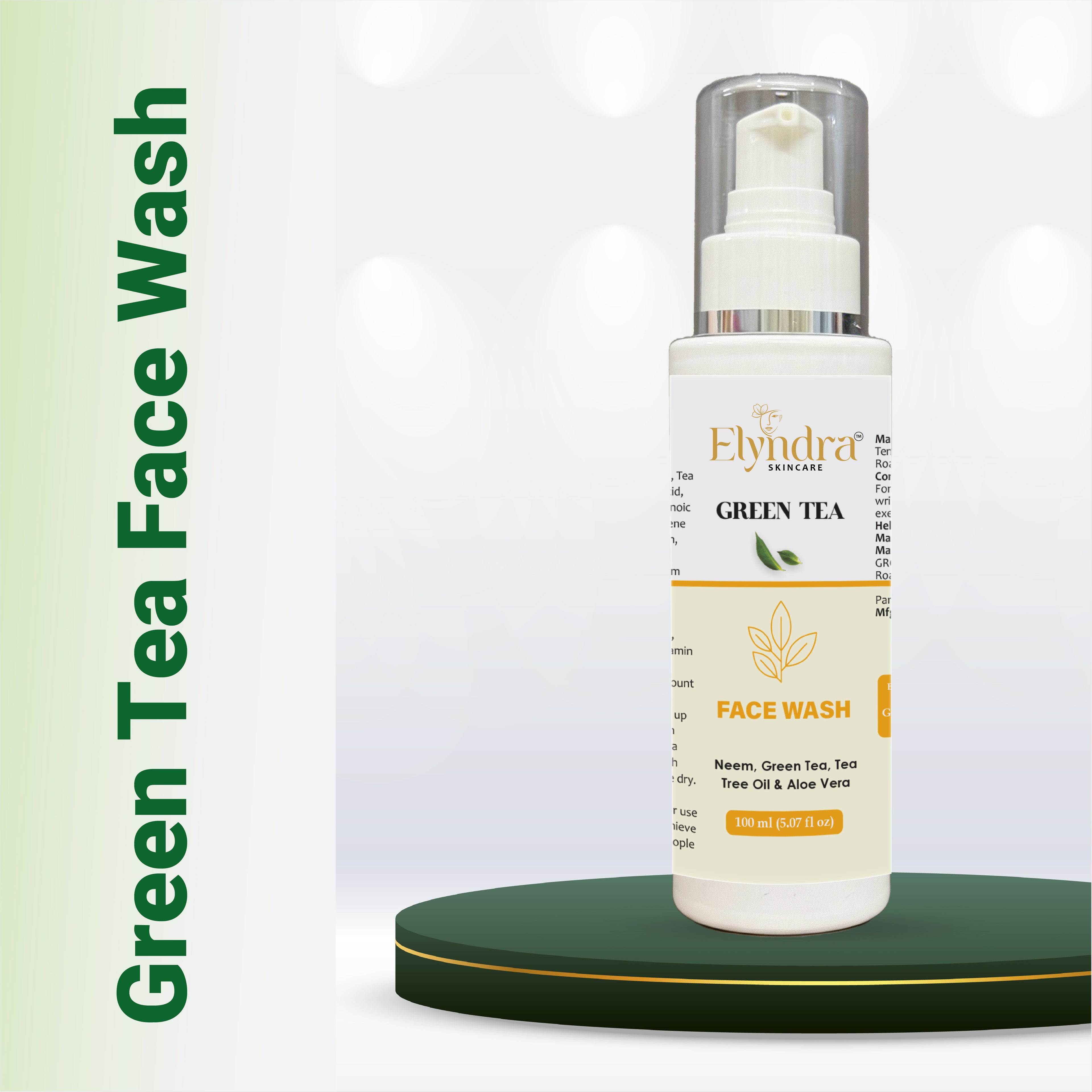 Elyndra Green Tea Cleanser for Face Daily Deep Cleansing Oil Control Gentle Hydrating Face Wash for Oily and Combination Skin for Clear Radiant Skin